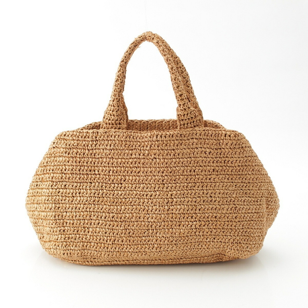 Prada Triangle Tote Raffia Bag Logo Beige Tan Woven - Picture 4 of 10